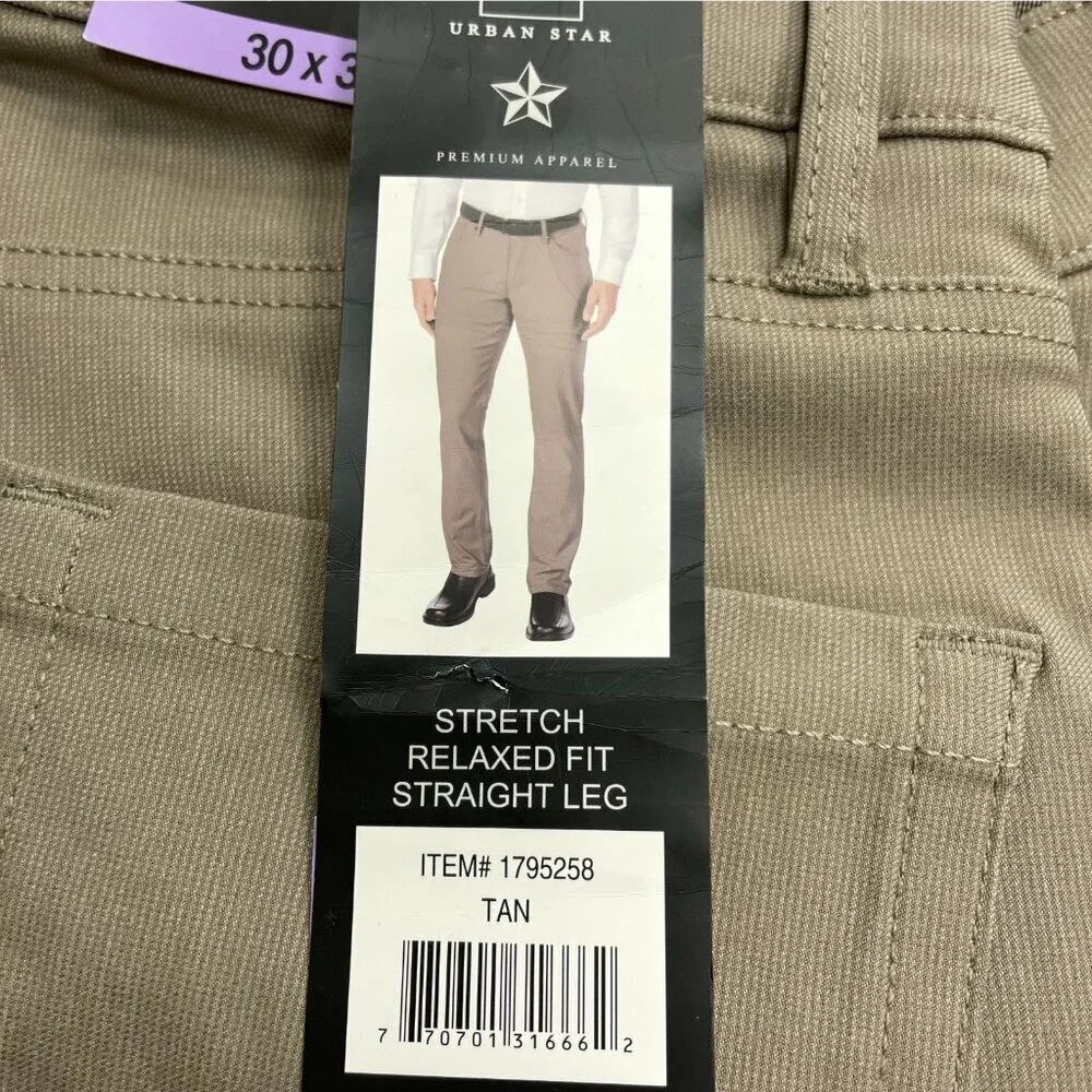 NEW Urban Star 5 Pocket Men's 30x32 Stretch Relaxed Fit Straight Leg Tan Pants